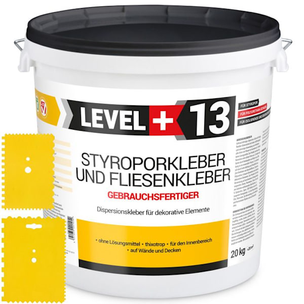 SET expanderad polystyren lim dispersion lim dekor takplattor RM13 - 20KG + 2 st tandad spatel 18x13cm + 13x9cm
