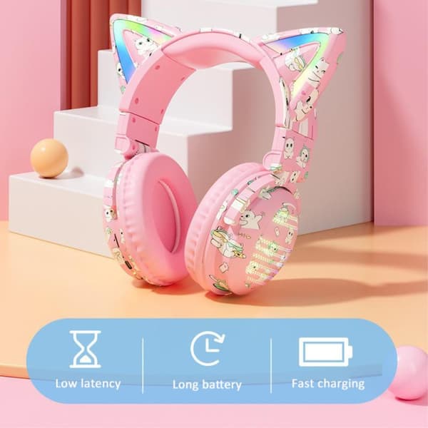 Kattöron Bluetooth Headset Mikrofon Trådlösa hörlurar - Blå