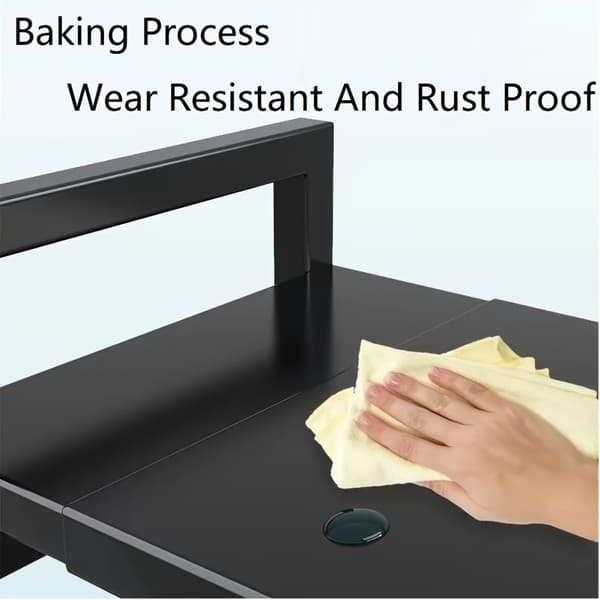 Adjustable Microwave Shelf, Kitchen Utensil and Dish Storage Rack, 25 KG Load Capacity (Black)