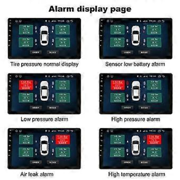 Android Navigation TPMS med 4 Sensorer Larmsystem USB Android Bil TPMS Trådlös Överföring Däckövervakning (Extern)