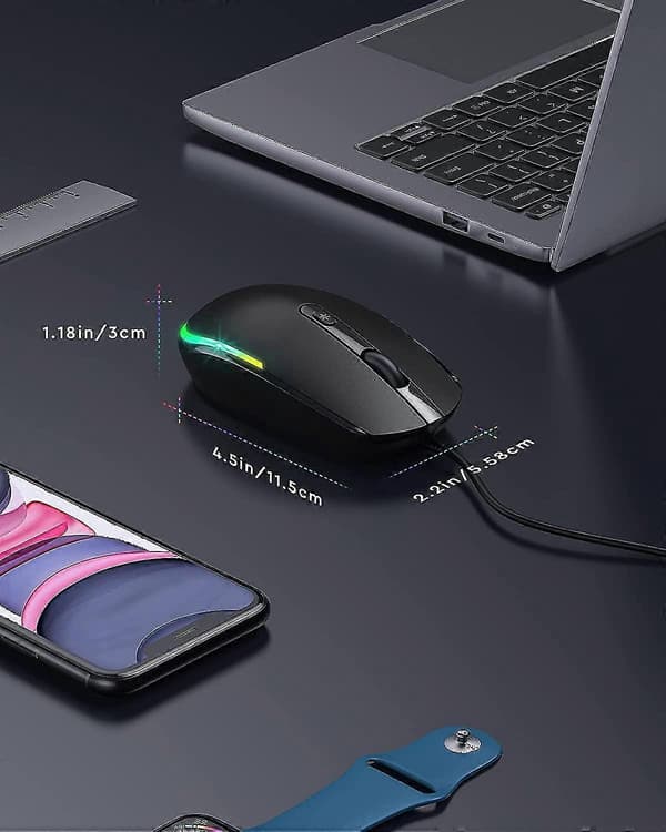 Wired Mouse, LED RGB Backlit Mouse with 1.5m USB Cable, 1600 DPI Silent Ergonomic Portable