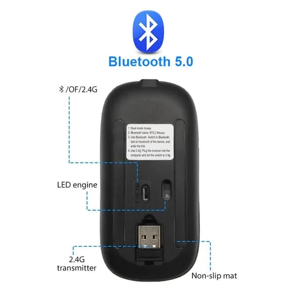 Trådlös mus RGB, uppladdningsbara Bluetooth-möss