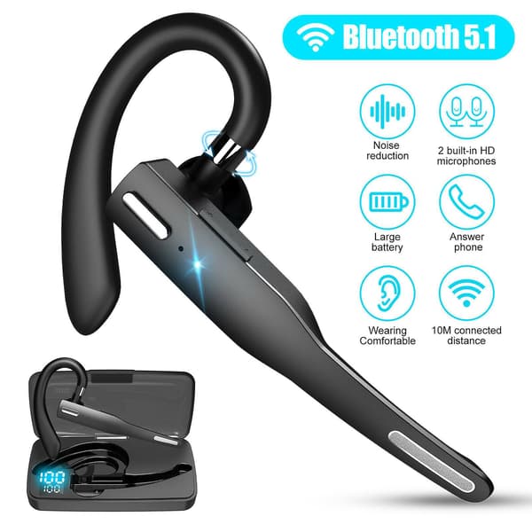 Trucker Trådlöst Bluetooth 5.1 Headset Dubbel Mikrofon Öronsnäcka Brusreducerande (Svart)