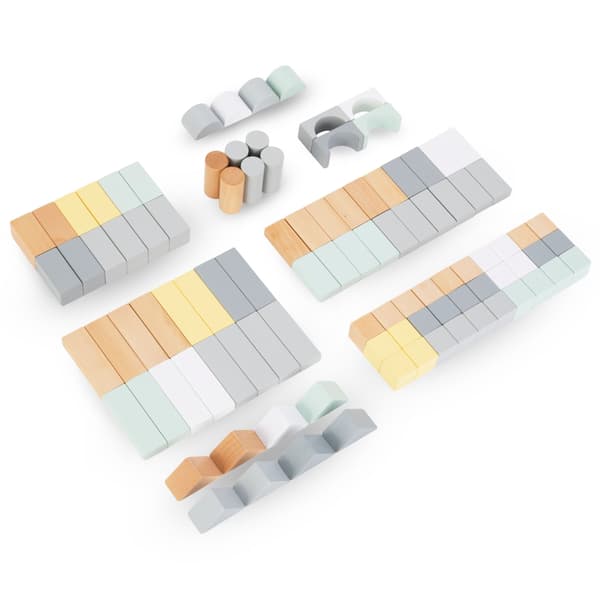 Pastellfärgade träklossar - set med 100 XL-bitar