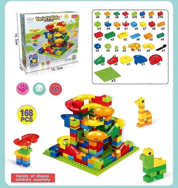 168 Pieces Marble Run Building Blocks Ball Track Blocks with Base Creative DIY Toys
