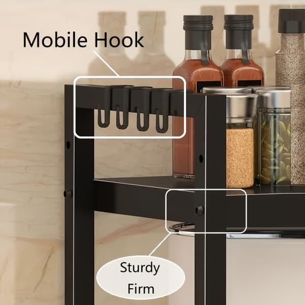 Adjustable Microwave Shelf, Kitchen Utensil and Dish Storage Rack, 25 KG Load Capacity (Black)