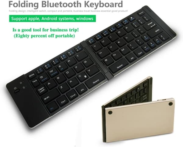 Vikbart tangentbord BT66, trådlöst Bluetooth med 66 tangenter, stöd för Android/iOS (Guld)