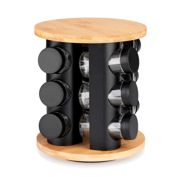 Kryddställ - Rostfritt stål - E-8252 - 12 glasbehållare - Roterande ställ - Modern design