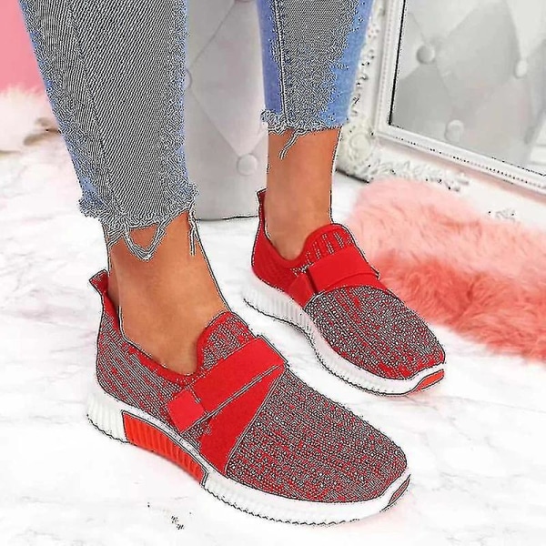 Slip-on skor med ortopedisk sula Dammode Sneakers Plattform Sneaker för kvinnor Walking Shoes Red 36