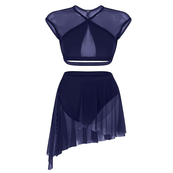 Kvinnor ärmlös balettdansklänning Vuxen samtida lyrisk dansdräkter Gymnastik Leotards Scen Ballroom Dancewear B Navy Blue XL