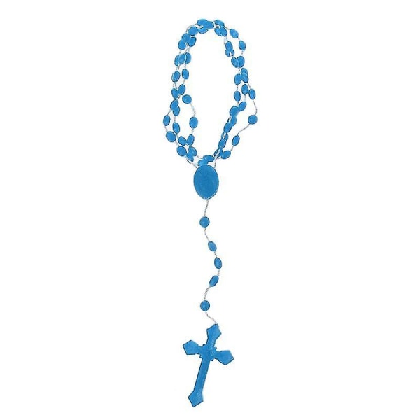 Plast Rosenkrans pärlor lysande halsband katolicism bön religiösa smycken Blue