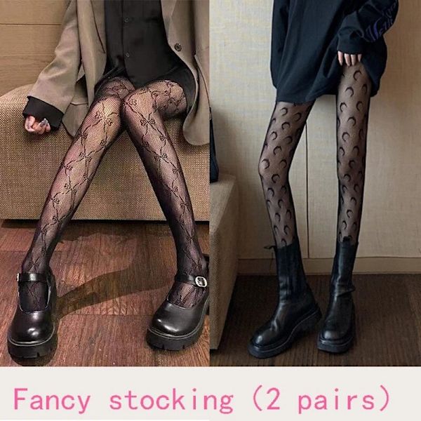 2st Svarta strumpor Feminin Moon Cutout Lace Butterfly Fishnet