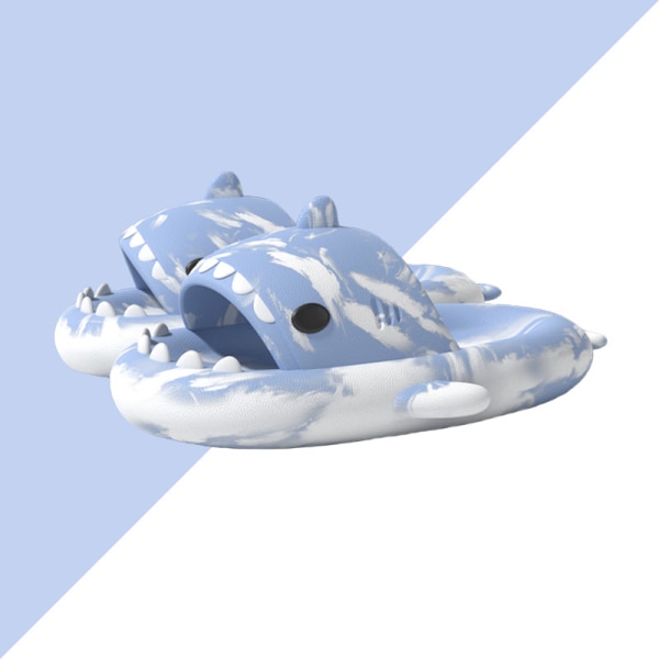 Tvåfärgad shark 4CM tjock sula sandaler EVA lätta hemtofflor blue white 36/37
