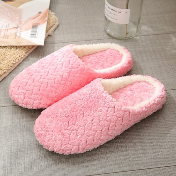Unisex tofflor mjuk sula bekväma halkfria bomullstofflor Pink 44~45