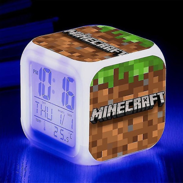 Minecraft Väckarklocka Coolie Scared Cartoon Söta barn Led Digital Color Luminous Clock Style H