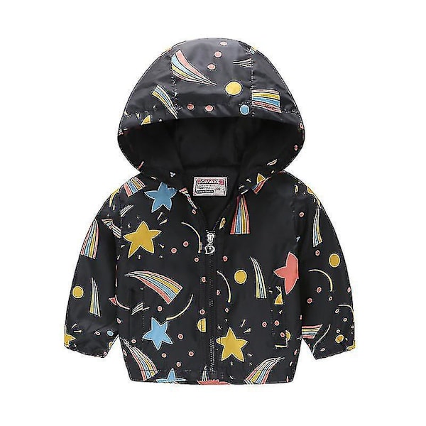 Toddler Barn Cartoon Hooded Windbreaker Långärmad Zip Up Jacket Coat Black Galaxy