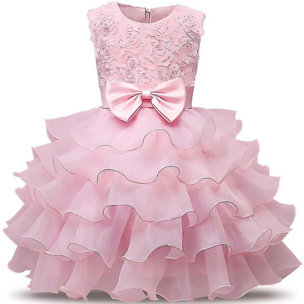 Festklänningar för barn Bröllopsfödelsedagstjejer Spetsklänningar Pink 80cm