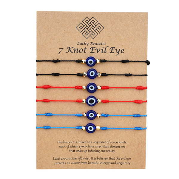 6 STK/ SET Evil Eye Armband Lucky 7 Knot