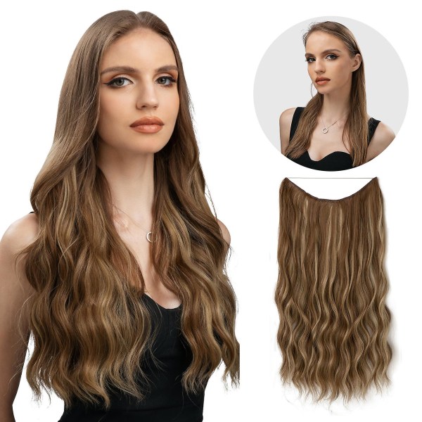 Halo Hair Extensions Osynlig tråd Vågigt lockigt långa syntetiska hårstycken för kvinnor Justerbart pannband 10H24B 16 inch