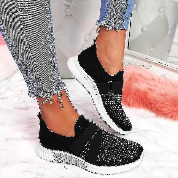 Slip-on skor med ortopedisk sula Dammode Sneakers Plattform Sneaker för kvinnor Walking Shoes Black 37