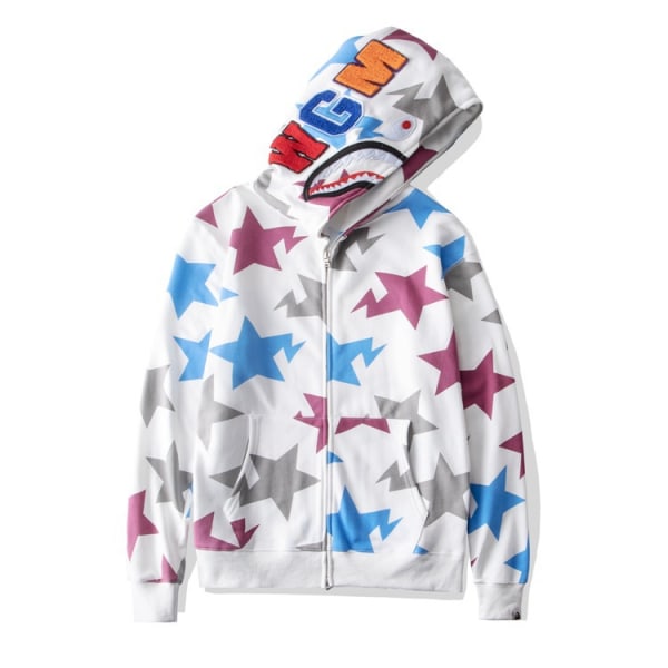 Hajhuvud dragkedja 3D sweatshirt dragkedja hoodie Colored stars S