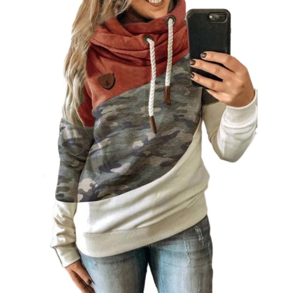 Huvtröja för kvinna med turtleneck sweatshirt hoodie sport camo tröja Camouflage+orange XL