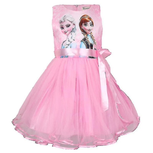 Barn Flickor Frozen Anna Elsa Bow Tutu Princess Dress Party Ärmlös klänning Kostym Pink