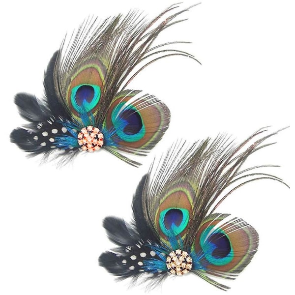 2 stycken fashionabla hårspännen med påfågelfjädrar, hårnålar, aftonklänning, huvudbonad, bröllopsfjäder, fascinator för kvinnor och flickor