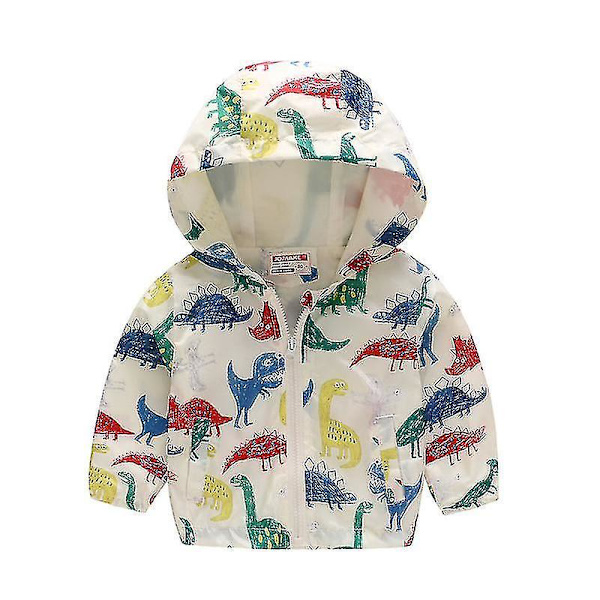 Toddler Barn Cartoon Hooded Windbreaker Långärmad Zip Up Jacket Coat Beige Dinosaur