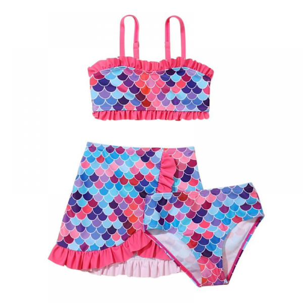 SYNPOS 2-10T flickor 3-delad bikini badkläder Barn sjöjungfru Tankini baddräkt sommar strandset rosered 4-6years