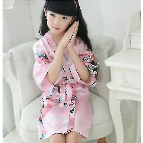 Barn Barn Satin Silke Robe Kimono Brudtärna Nattklänning Klänning Morgonrock A Pink 10 125cm