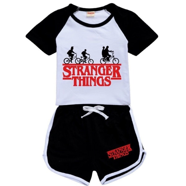 Kids Stranger Things Kort T-shirt & shorts Träningsoverall nattkläder Black 160cm