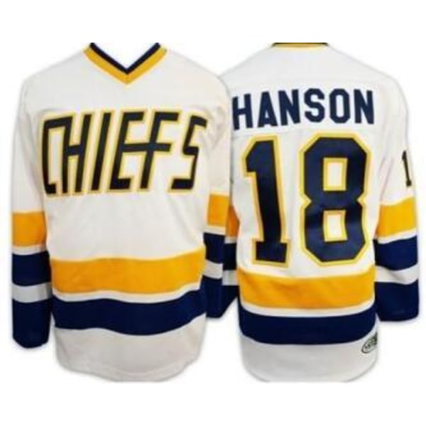 Hanson Brothers Jersey Chiefs #18 HANSON Movie Hockey Jersey white L