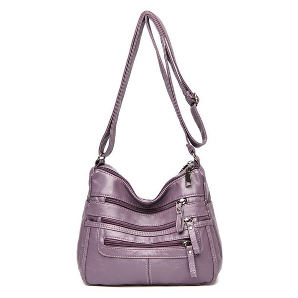 Skuldervesker i mykt skinn for kvinner Multi-Layer Vintage Bag purple