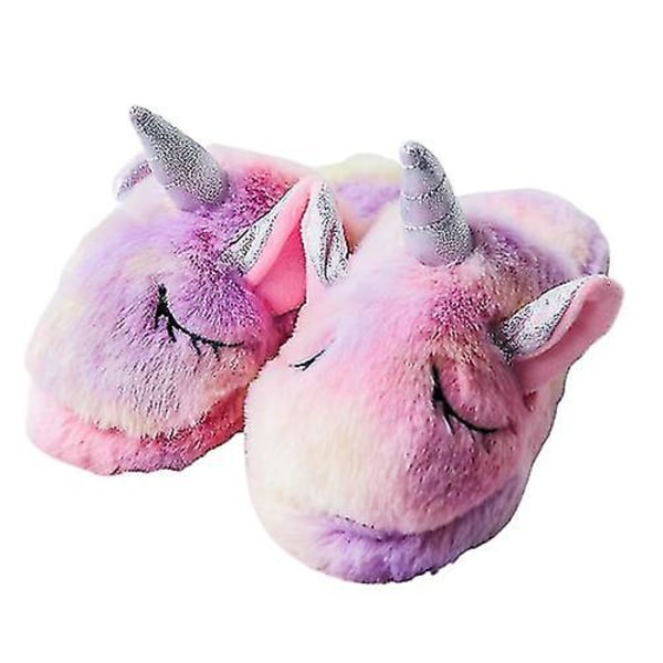 Vintervarma plyschtofflor Rainbow Unicorn Tofflor Barn Style 2 Size38 24cm