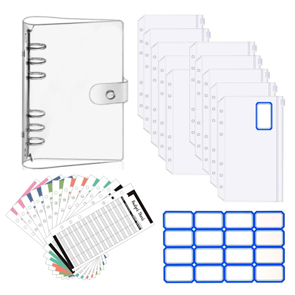 A6 pärm dragkedja påse PVC transparent lösbladsbok
