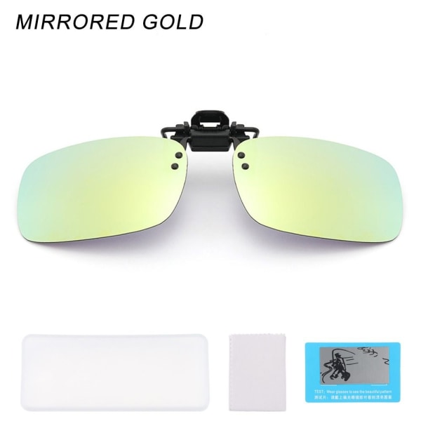 Clip-on solglasögon Polariserade MIRRORED GULD SPEGEL GULD Mirrored Gold