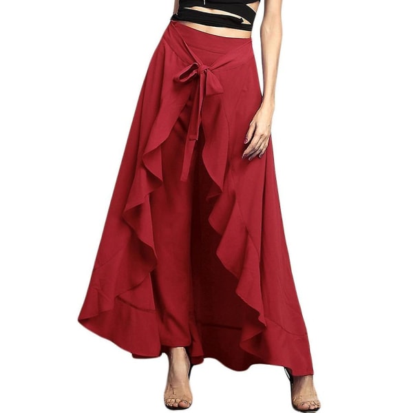 Dam Palazzo Pants Oregelbunden Lös Solid Dam Byxor Klänning Red L