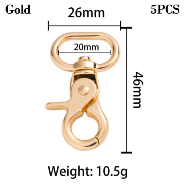 5 st Löstagbara Snap Hook Trigger Clips GULD 20MM Gold 20mm