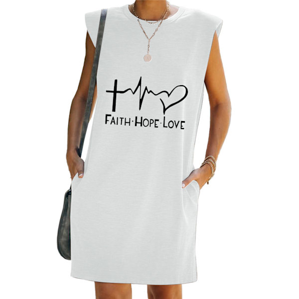Sommarmode för damer Elegant printed ärmlös midiklänning white L