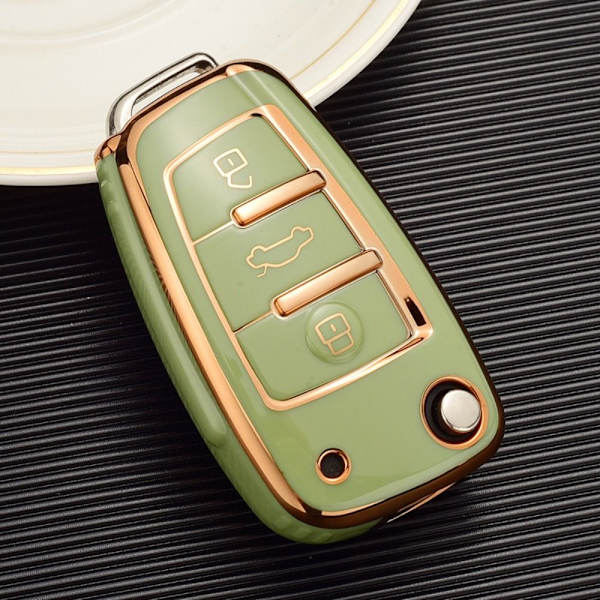 Bil Flip Key Case Cover Shell GULD TRIM-GRÖN GULD Gold Trim-Green