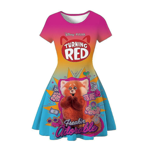 Turning Red Mei Print Kids Girls Klänning Röd Panda Festdräkt Finklänning D