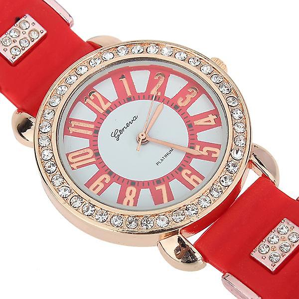 Mode Elegant Analog Rhinestone Rubber Quartz watch för kvinnor