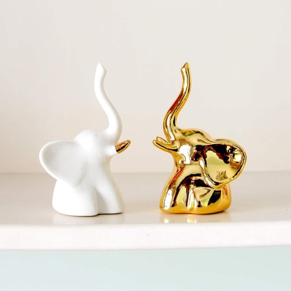 2st elefantstatyer Modern stil elefantfigurer VIT&GULD white&gold