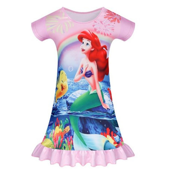 Mermaid Kid Flickor Sovkläder Klänning Kortärmad volang Nattlinne pink 130cm