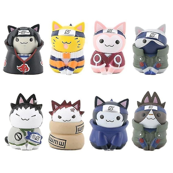 8st Anime Cat Naruto Figurer Q Version Docka Gaara Kakashi Actionfigur Tecknad Pvc-leksak