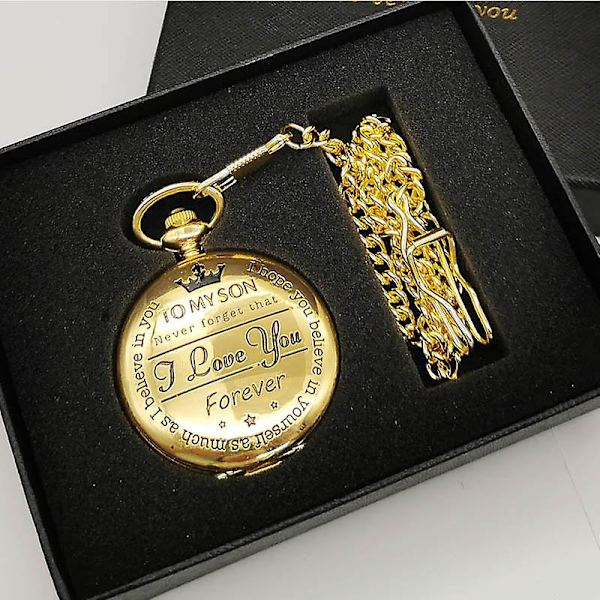 Bästa present kvarts watch för min son Halsband Fob Watch Herr Barnens dag Barn Pojkar Presenter Present Reloj De Bolsillo gold with box