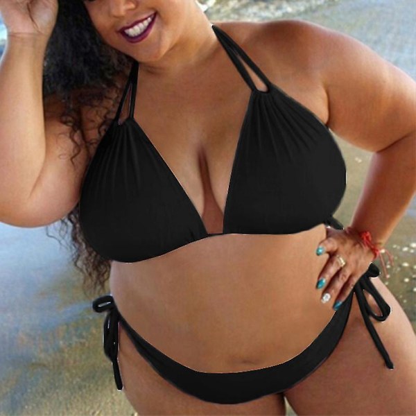 Plus Size Dam Sexig Bikini Set Vadderad BH Push Up Baddräkt Black L