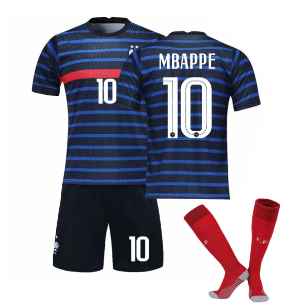 Mbappe #10 Tröja Hem 22-23 Frankrike Fotboll T-shirts Tröja Set XS
