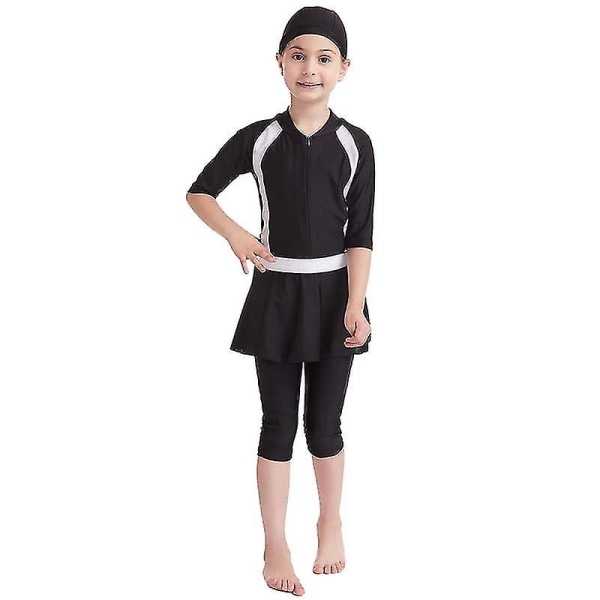 Flickor Barn Muslimska Badkläder Islamiska Badkläder Gentle Skin Burkini Badkläder Strandkläder Black 9-10 Years